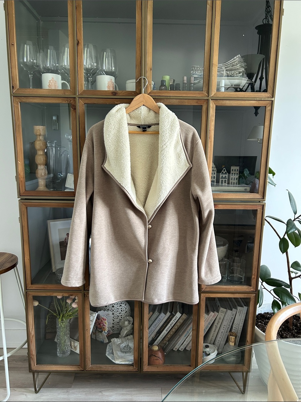 Nicole Miller Sherpa-Lined Taupe Sweater Vest